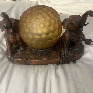 Art Deco 1920’s Elephant Lamp with Amber Globe